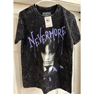 Wednesday Nevermore Short Sleeve T Shirt Women's Size Small Distressed New w/tag